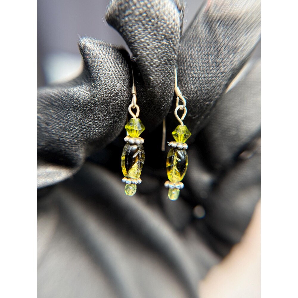 Sterling Silver Green Glass Crystal Drop Earrings